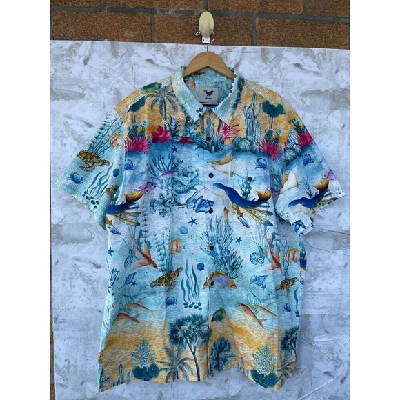 YIUME Other - YIUME Men's 1950s Vintage Hawaiian Shirt Cotton Funky Camp Shirt Marine Ocean